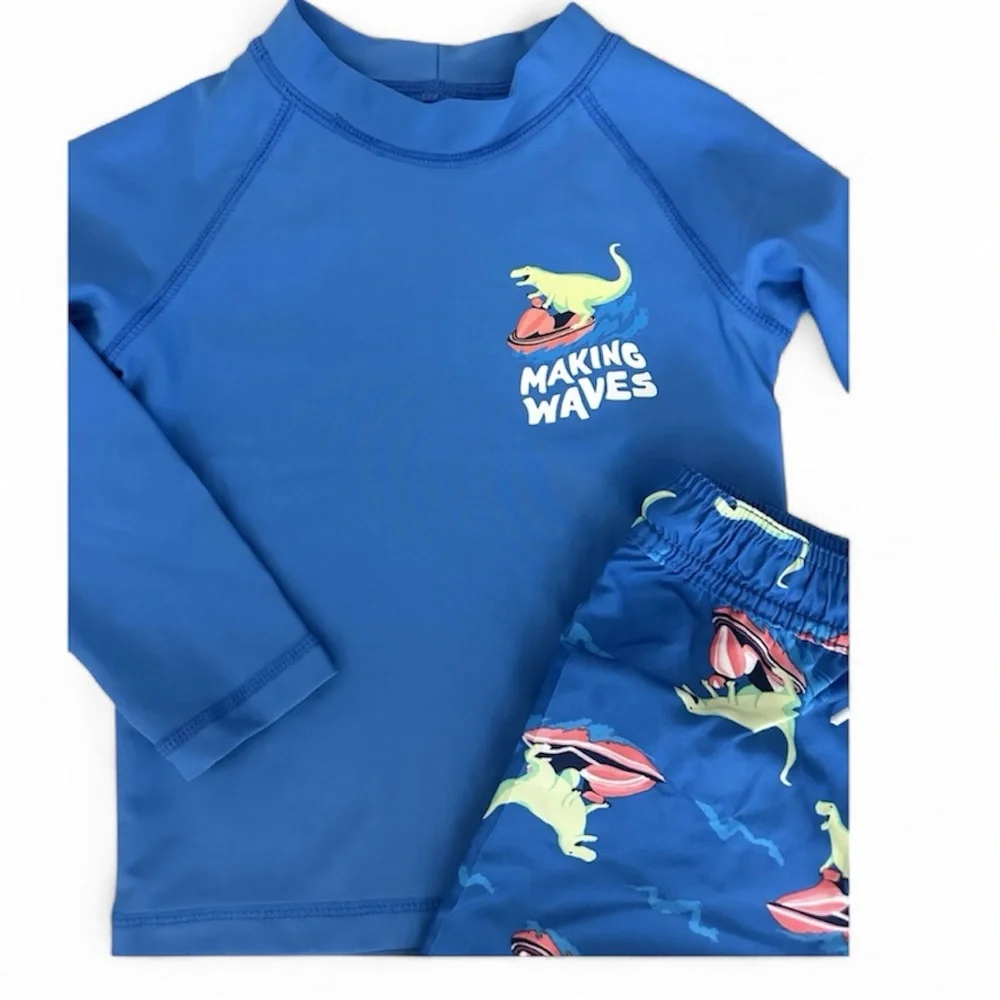 Carter’s Boys 2T Rash Guard Swim Trunks Set Dinosaur UPF 50 NWT
